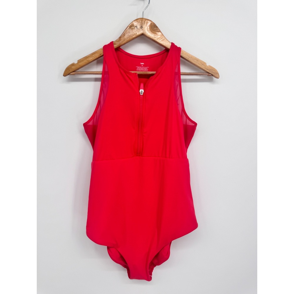 Knix High Energy One Piece Swimsuit Women XL Pink Pepper Zip Front Racerback